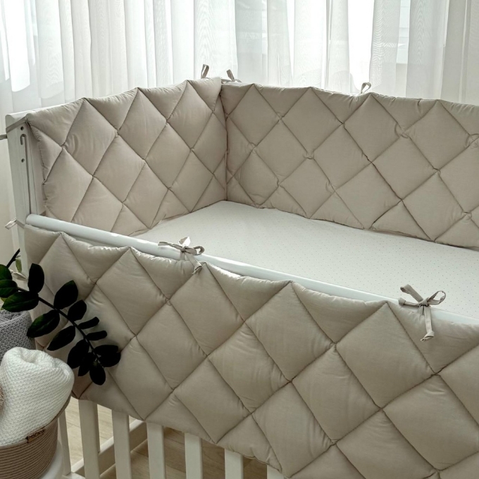 Protectie laterala pentru patut bebe din 4 piese, cappuccino (6)